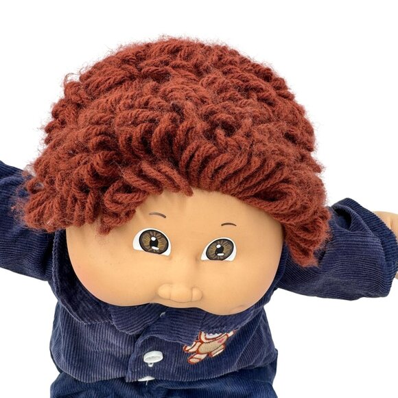 Cabbage Patch Kid Boy Doll 80's Red Curly Hair Corduroy Bear Suit Brown Eyes - Picture 6 of 16